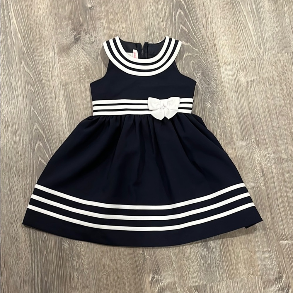 Jessica Ann Blue and White Sleeveless A-Line Sundress